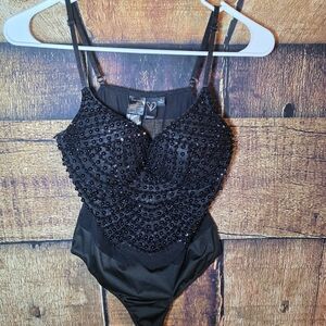 Black Beaded Womans Bodysuit